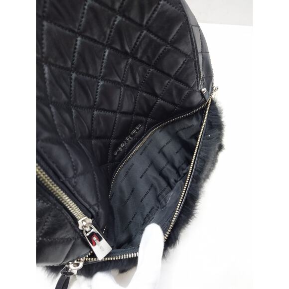 Michael Kors Rhea Black Leather Quilted Fur Zipper Top Handle Backpack main image 9